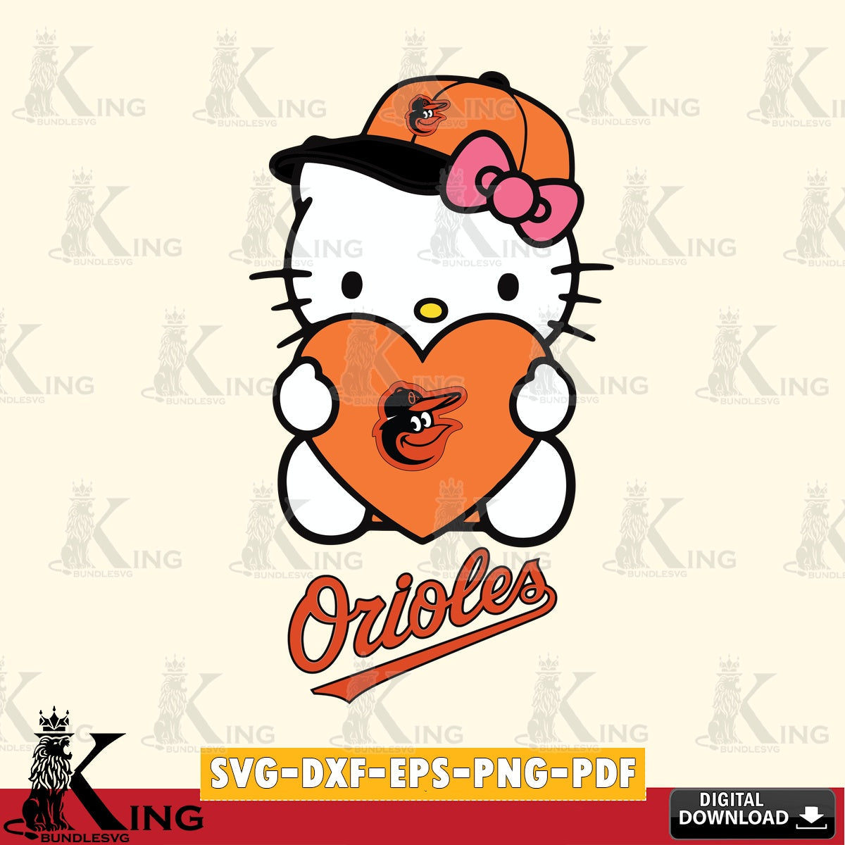 Massive pack of Baltimore Orioles Hello Kitty baseball heart digital clipart compatible with laser engraving and cutting