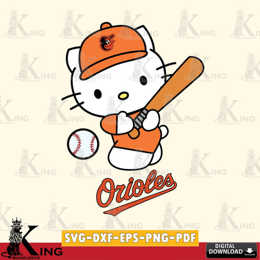 Comprehensive collection of Baltimore Orioles Hello Kitty playing baseball digital clipart compatible with laser engraving and