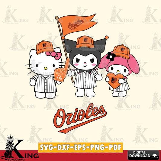 Vector design showing Baltimore Orioles Kawaii friends Baseball, SVG cut file for personalized gifts and laser projects