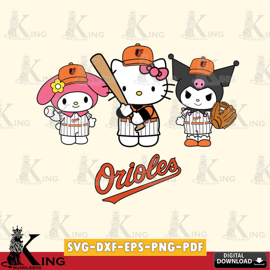 Artistic drawing of Baltimore Orioles Kawaii baseball team vector art for engraving, cutting, and printing