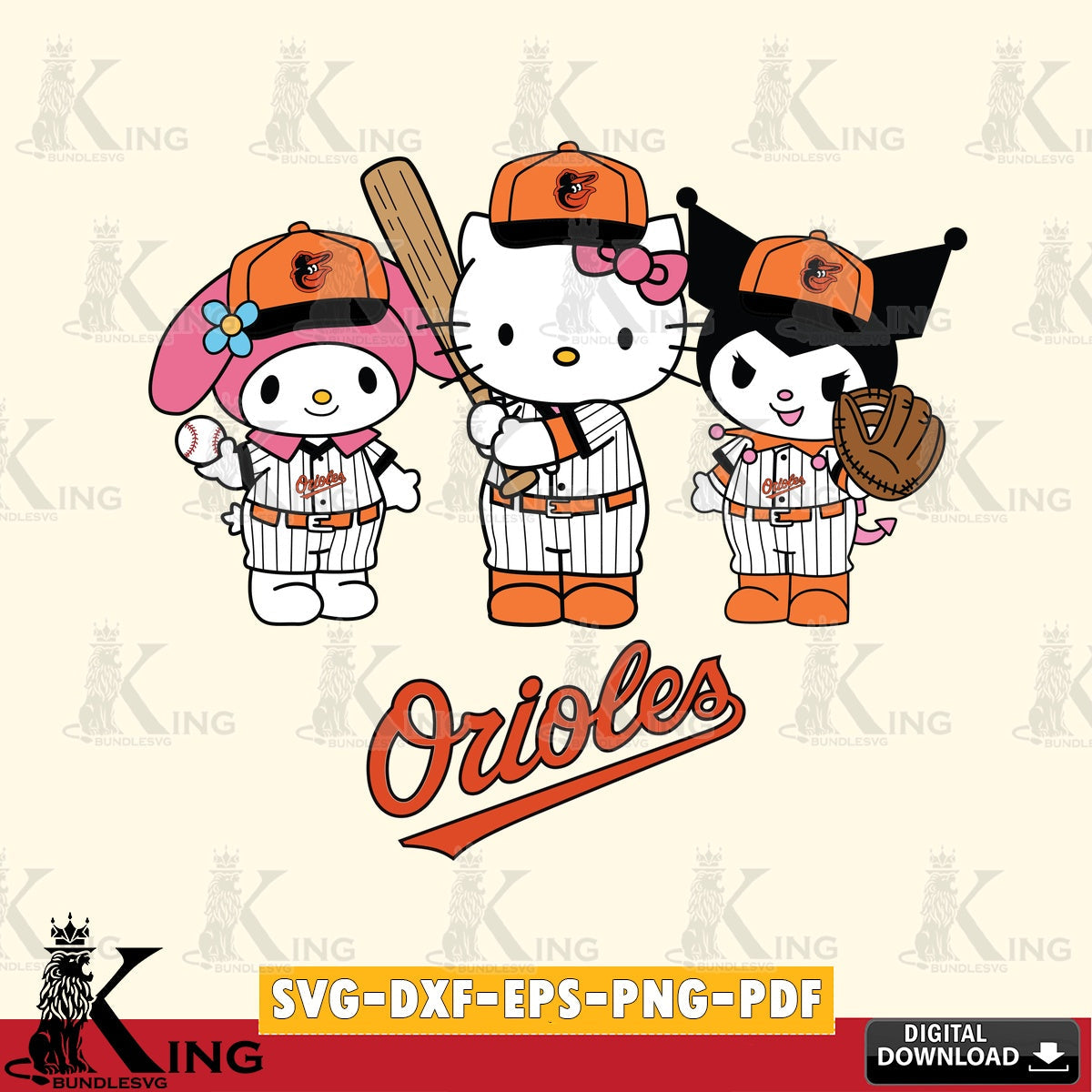 Vector design showing a kawaii Baltimore Orioles baseball player team vector illustration for POD merchandise and apparel
