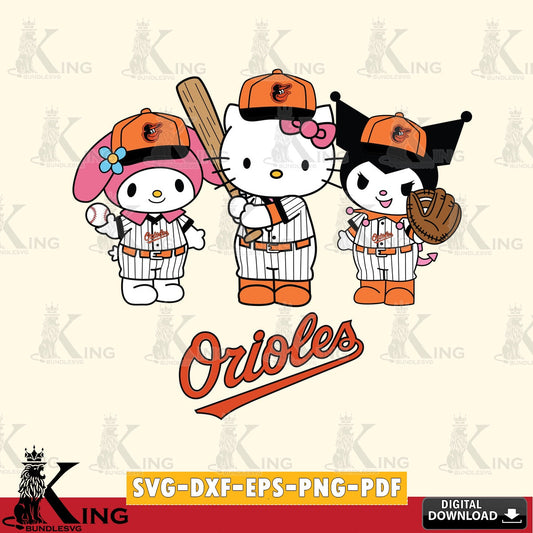 Vector design showing a kawaii Baltimore Orioles baseball player team vector illustration for POD merchandise and apparel