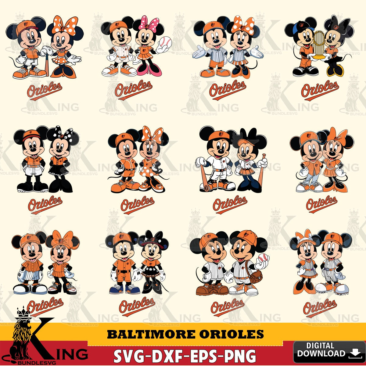 Baltimore Orioles Mickey Minnie Baseball Player MLB Bundle SVG file , For Cricut,  File cut , Digital Download , PDF File, Cut Files