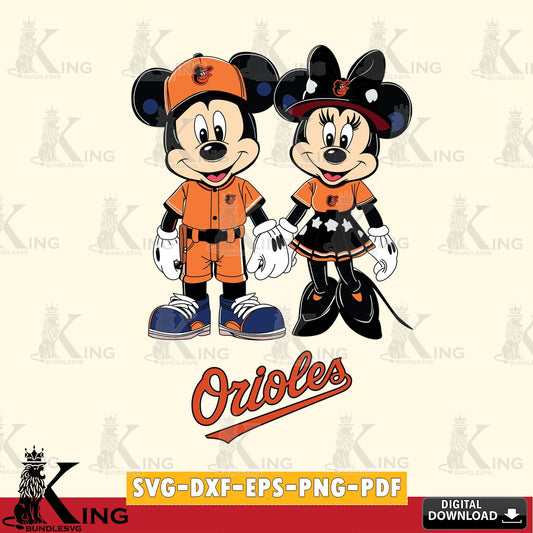 Baltimore Orioles Mickey Minnie Baseball SVG file , For Cricut,  File cut , Digital Download , PDF File, Cut Files