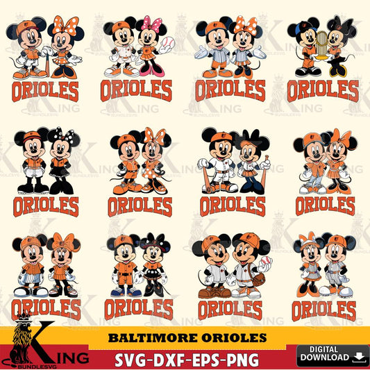 Baltimore Orioles Mickey Minnie MLB Bundle SVG DXF EPS PNG PDF, MLB for Cricut, Silhouette, Digital Download , file cut