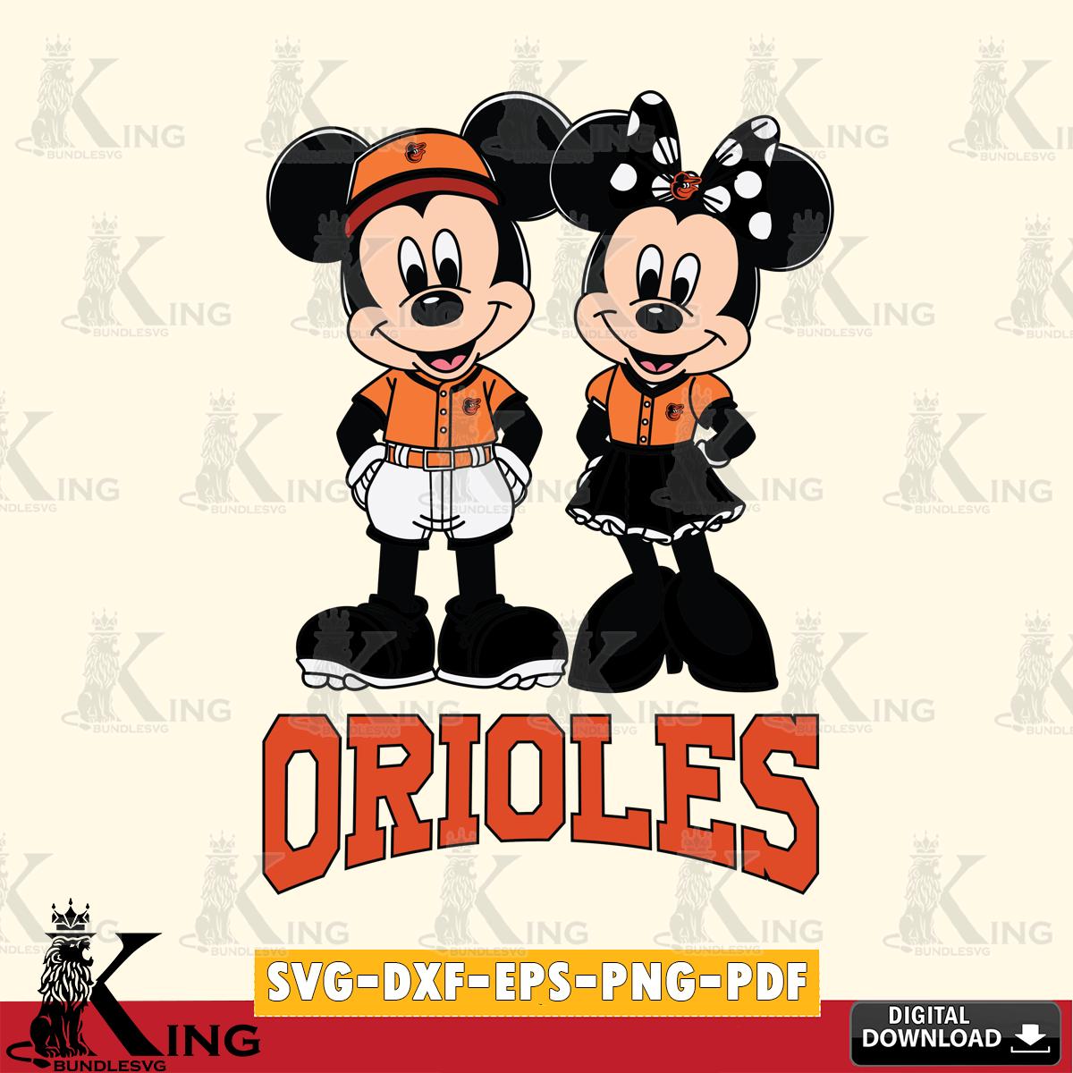 Baltimore Orioles Mickey Minnie Mouse Baseball SVG File, MLB for Cricut, Silhouette, Digital Download , file cut