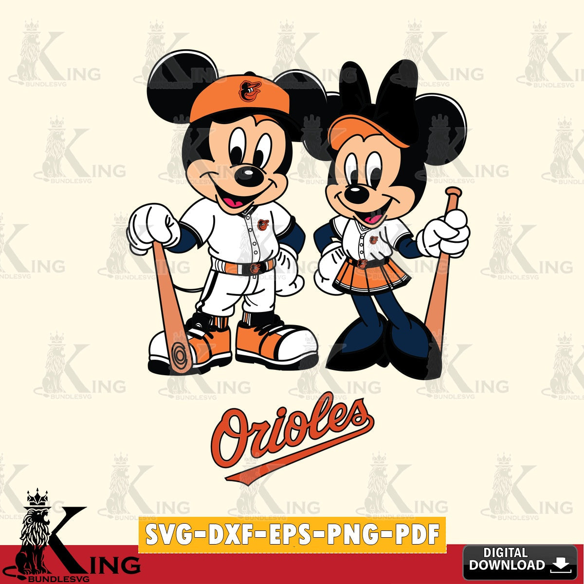 Baltimore Orioles Mickey Minnie Mouse player SVG file , For Cricut,  File cut , Digital Download , PDF File, Cut Files
