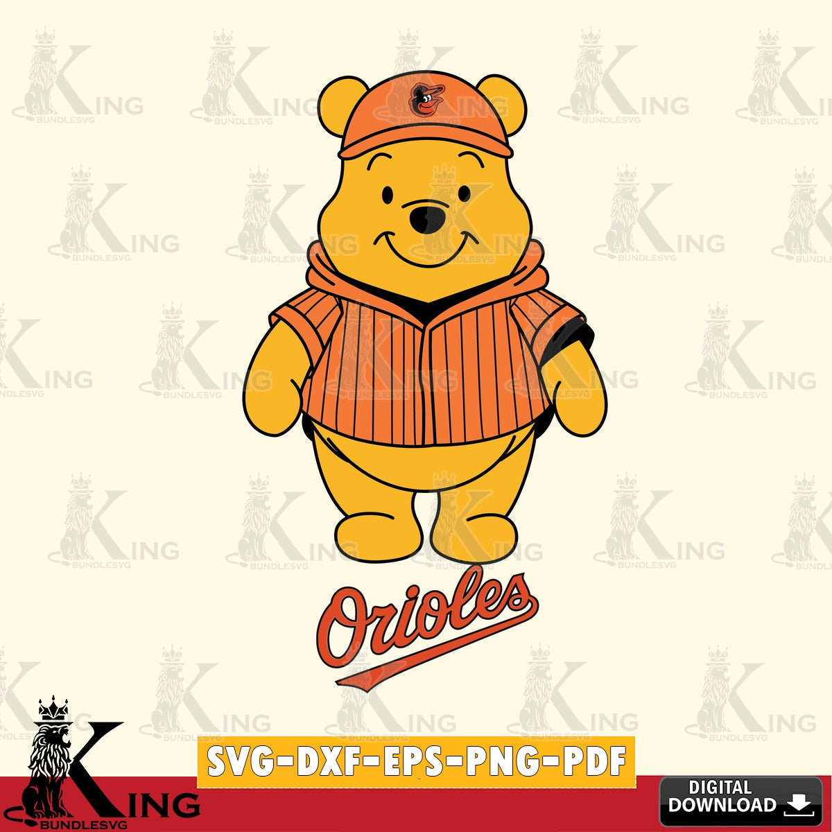Stylish representation of Baltimore Orioles Pooh Bear baseball mascot, a printable vector design for sublimation and crafts