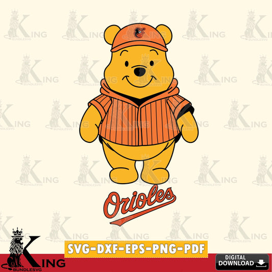 Stylish representation of Baltimore Orioles Pooh Bear baseball mascot, a printable vector design for sublimation and crafts