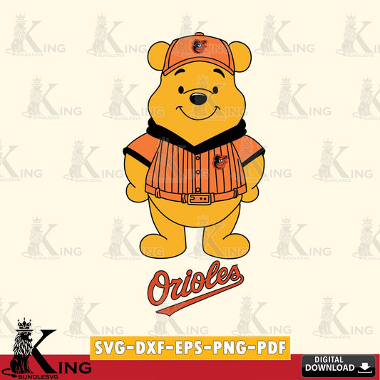 Detailed illustration of Baltimore Orioles Winnie the Pooh Game Day, a high-quality vector for DIY scrapbooking and home decor