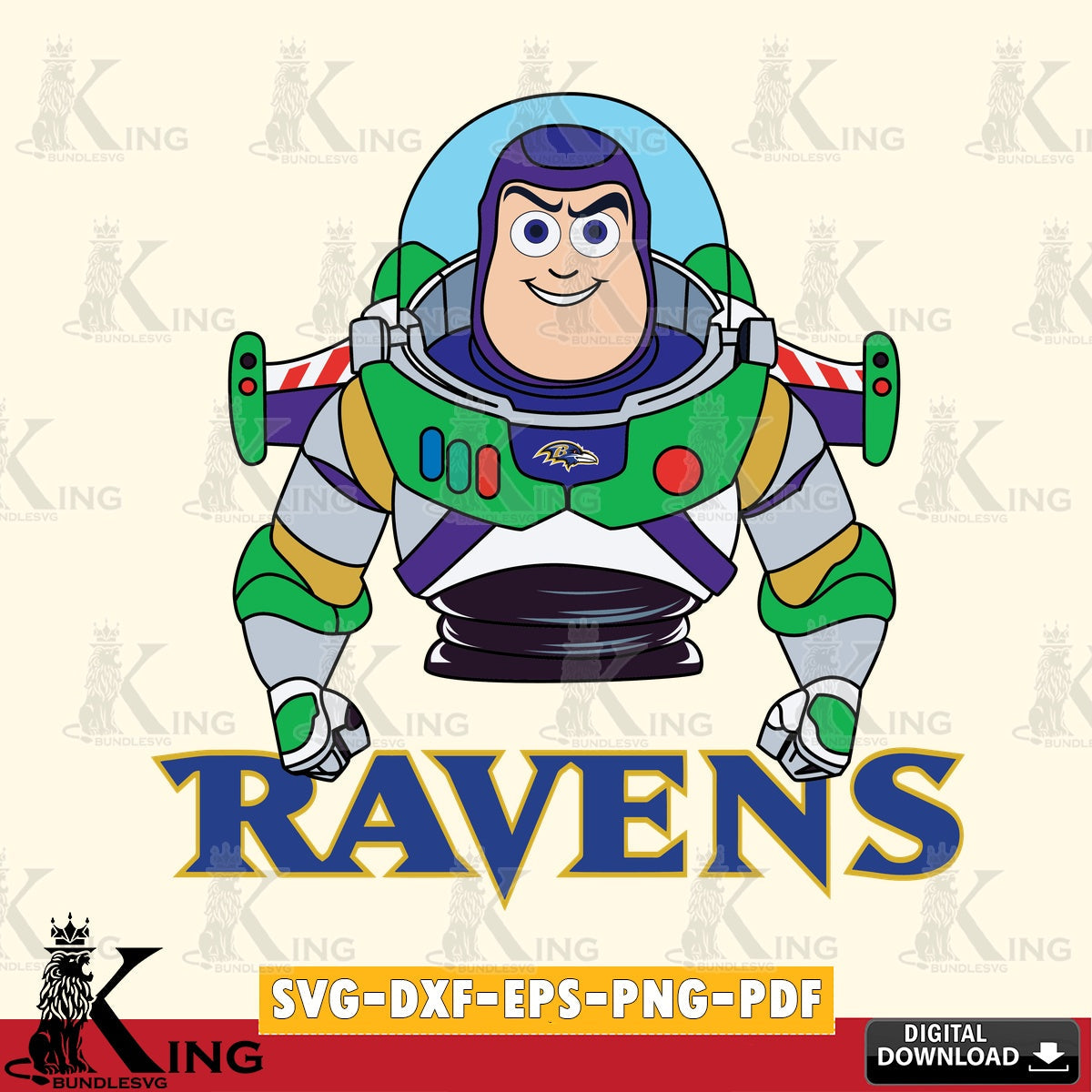 Stylish representation of Baltimore Ravens Buzz Lightyear Football vector art for engraving, cutting, and printing.