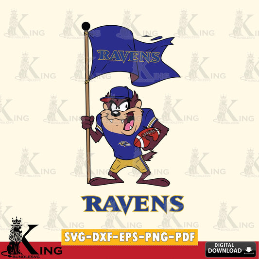Baltimore Ravens Football Taz Flag Art Cut file  , Digital Download , Instant Download, Looney Tunes svg, Football svg
