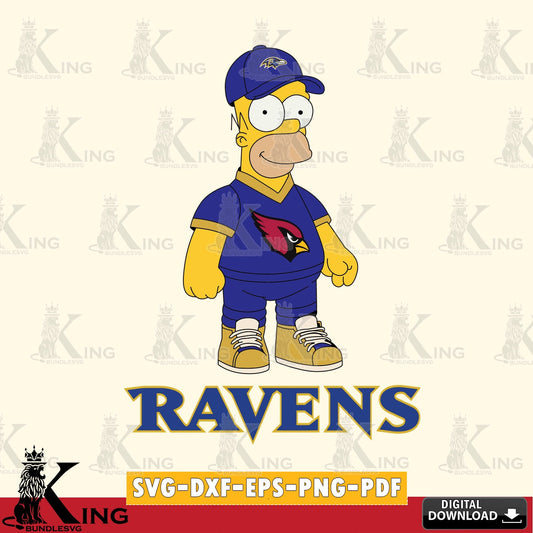 Creative design featuring a Baltimore Ravens Homer Simpson football design, PNG clipart for sublimation printing and graphic