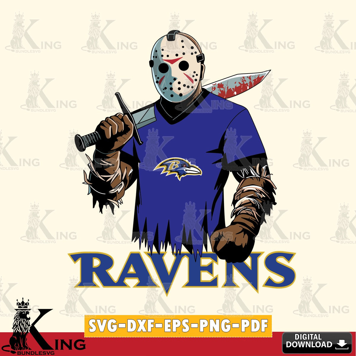 Unique artwork depicting Baltimore Ravens Jason Voorhees Football, SVG cut file for personalized gifts and laser projects