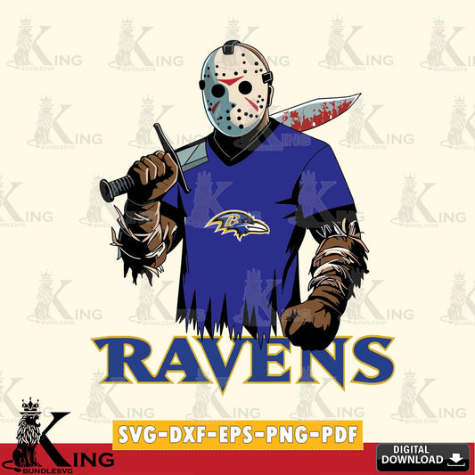 Unique artwork depicting Baltimore Ravens Jason Voorhees Football, SVG cut file for personalized gifts and laser projects