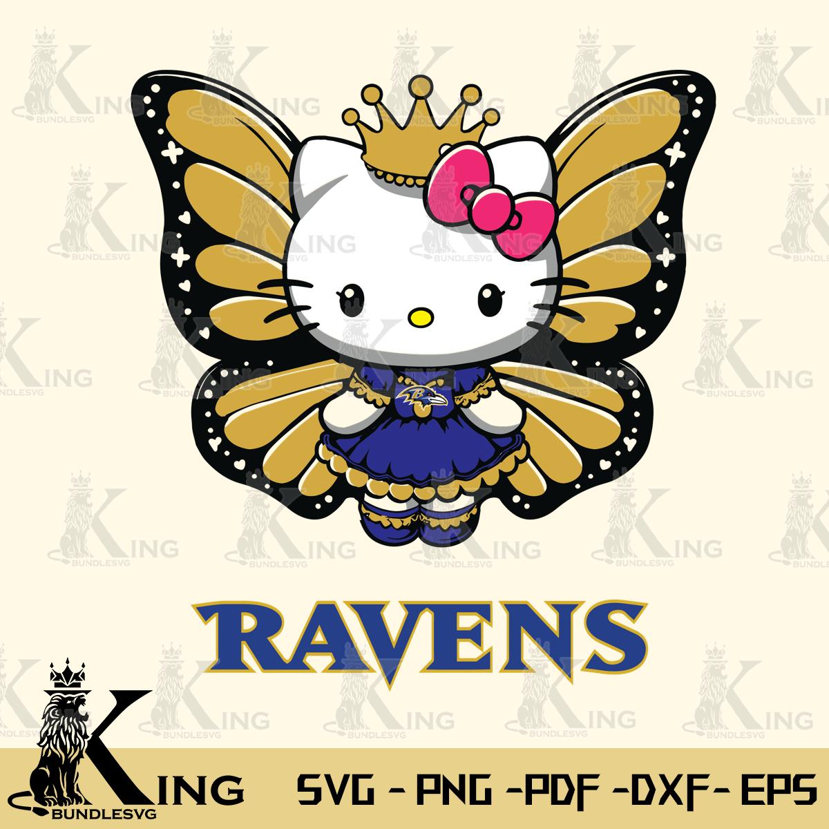 Baltimore Ravens Kitty Wings & Flowers Svg Eps Dxf Png File, Digital Download