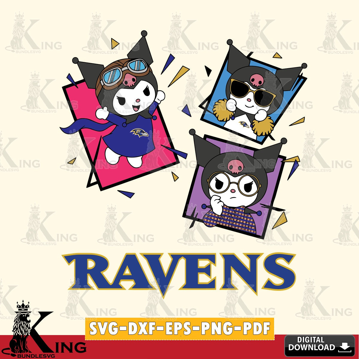 Baltimore Ravens Kuromi Action Football SVG file, Cricut, Cut file  , Digital Download , Instant Download, Sanrio svg, Clipart