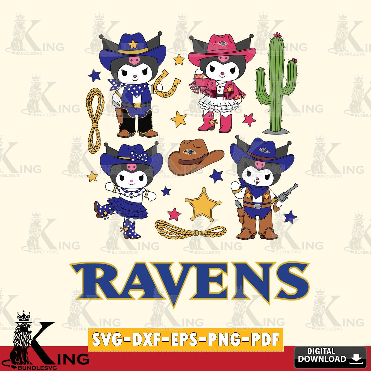 Baltimore Ravens Kuromi Cowboy Western SVG file, Cricut, Cut file  , Digital Download , Instant Download, Sanrio svg, Clipart