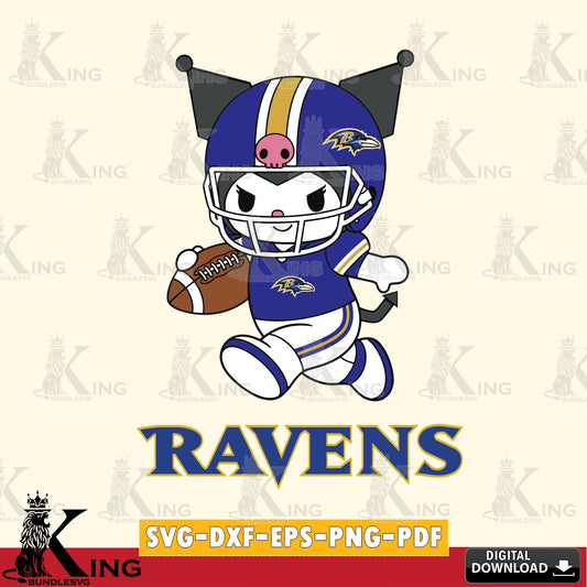 Baltimore Ravens Kuromi Football Run SVG file, Cricut, Cut file  , Digital Download , Instant Download, Sanrio svg, Clipart