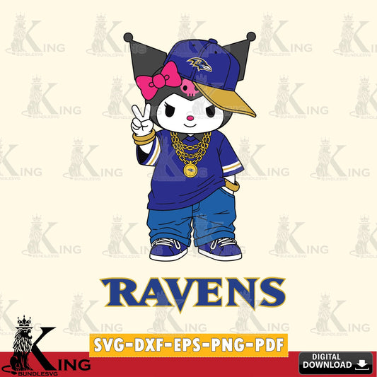 Baltimore Ravens Kuromi Streetwear Style SVG file, Cricut, Cut file  , Digital Download , Instant Download, Sanrio svg, Clipart