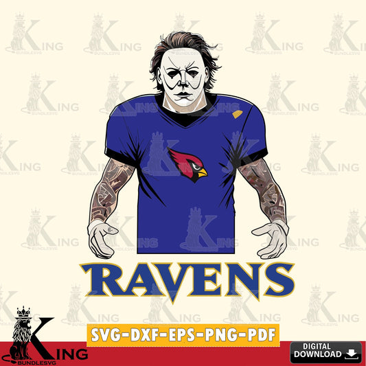 Eye-catching graphic of a Baltimore Ravens Michael Myers tattoo football, PNG clipart for sublimation printing and graphic design