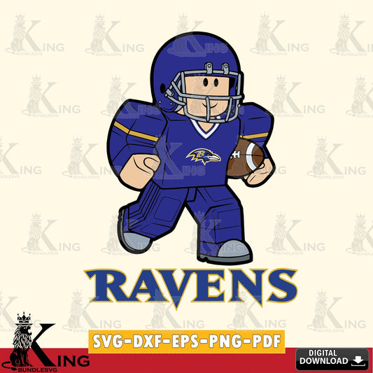 Creative design featuring a Baltimore Ravens Roblox player in a rugby pose, a digital download for Cricut Maker and paper crafts.