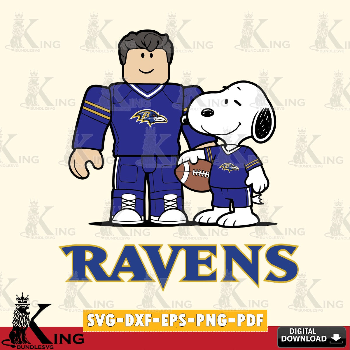 High-quality graphic of Baltimore Ravens Roblox & Snoopy Football, a versatile clip art for stickers, decals, and mugs
