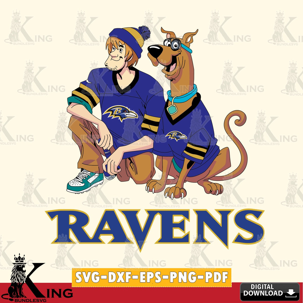 Digital clipart of Baltimore Ravens Shaggy and Scooby Doo football, high-quality vector for DIY scrapbooking and home decor