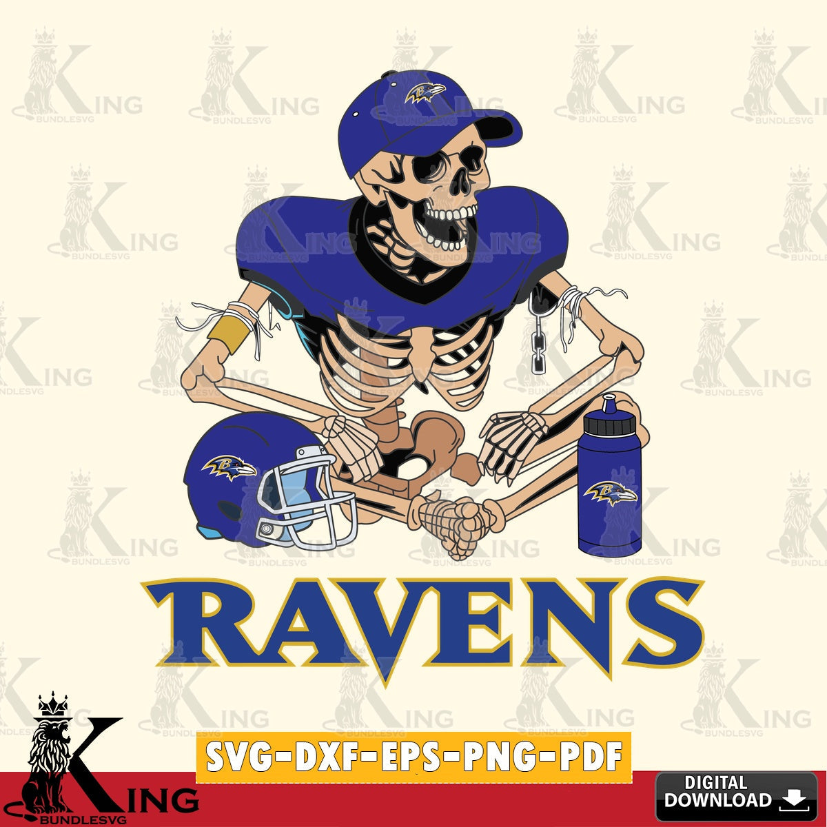 Printable art of a Baltimore Ravens skeleton player football, a digital download for Cricut Maker and paper crafts