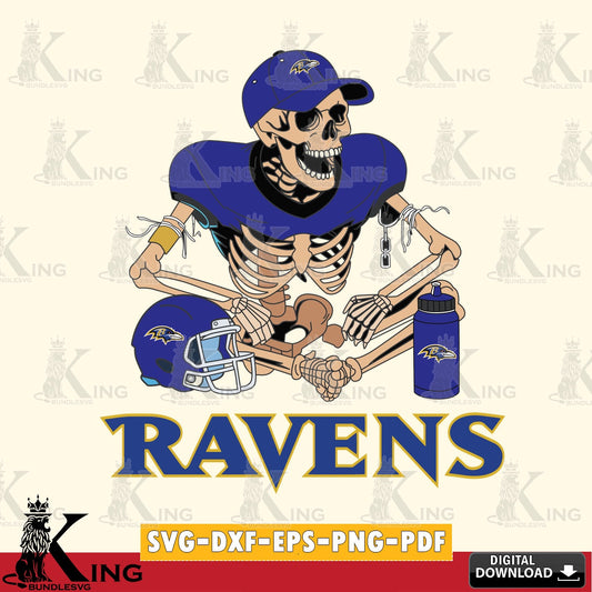 Printable art of a Baltimore Ravens skeleton player football, a digital download for Cricut Maker and paper crafts