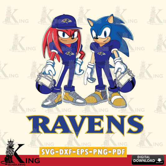 Artistic drawing of Baltimore Ravens Sonic and Knuckles player football SVG PNG design suitable for Glowforge and laser cutting