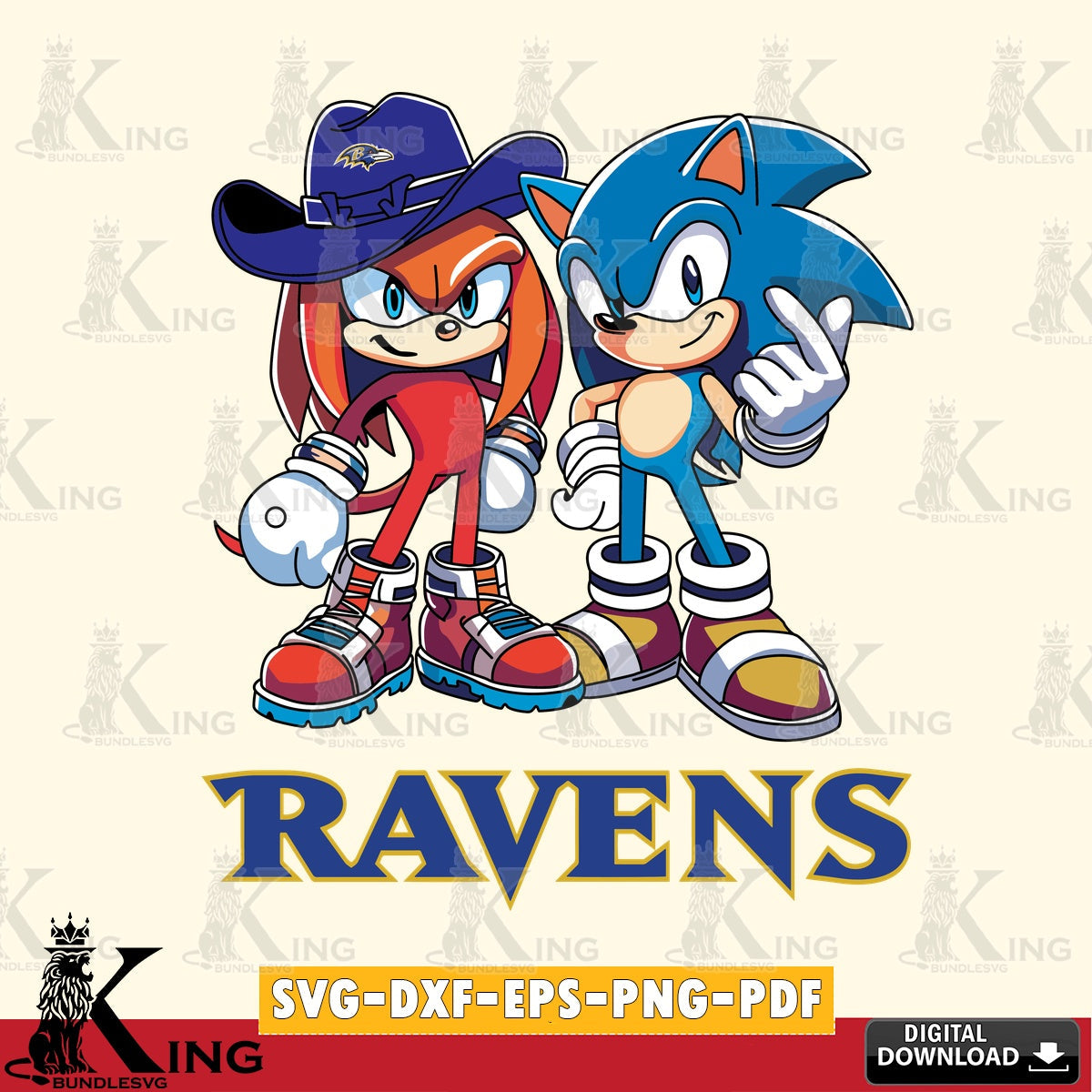 Detailed illustration of Baltimore Ravens Sonic & Knuckles football mascot, cut file ideal for vinyl projects and T-shirt printing