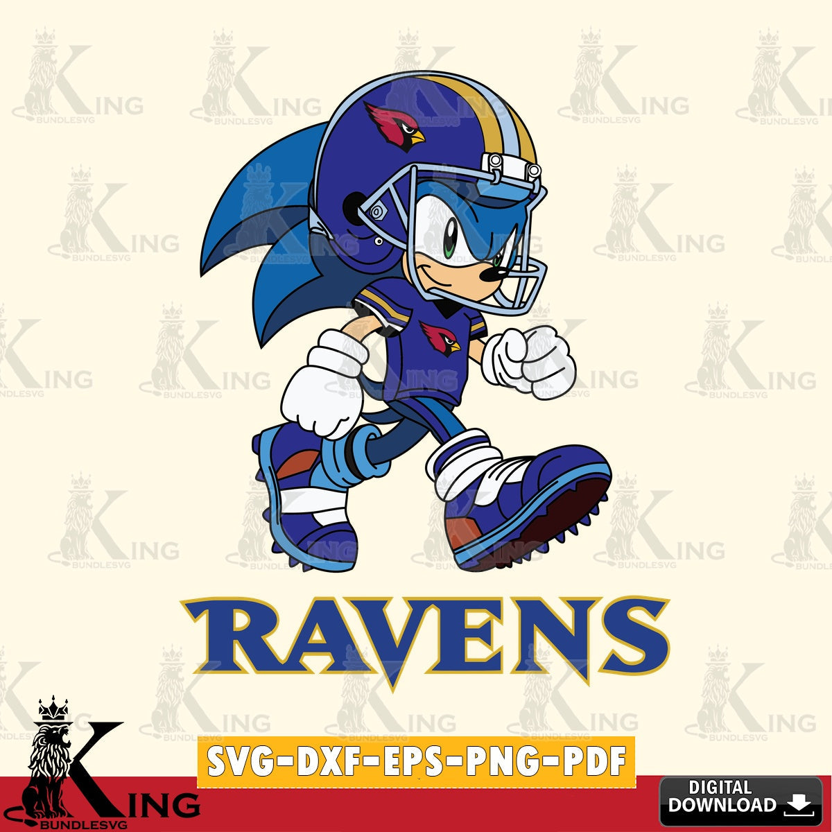 Beautiful illustration of Baltimore Ravens Sonic Ready Football digital file for silhouette cameo and cricut projects