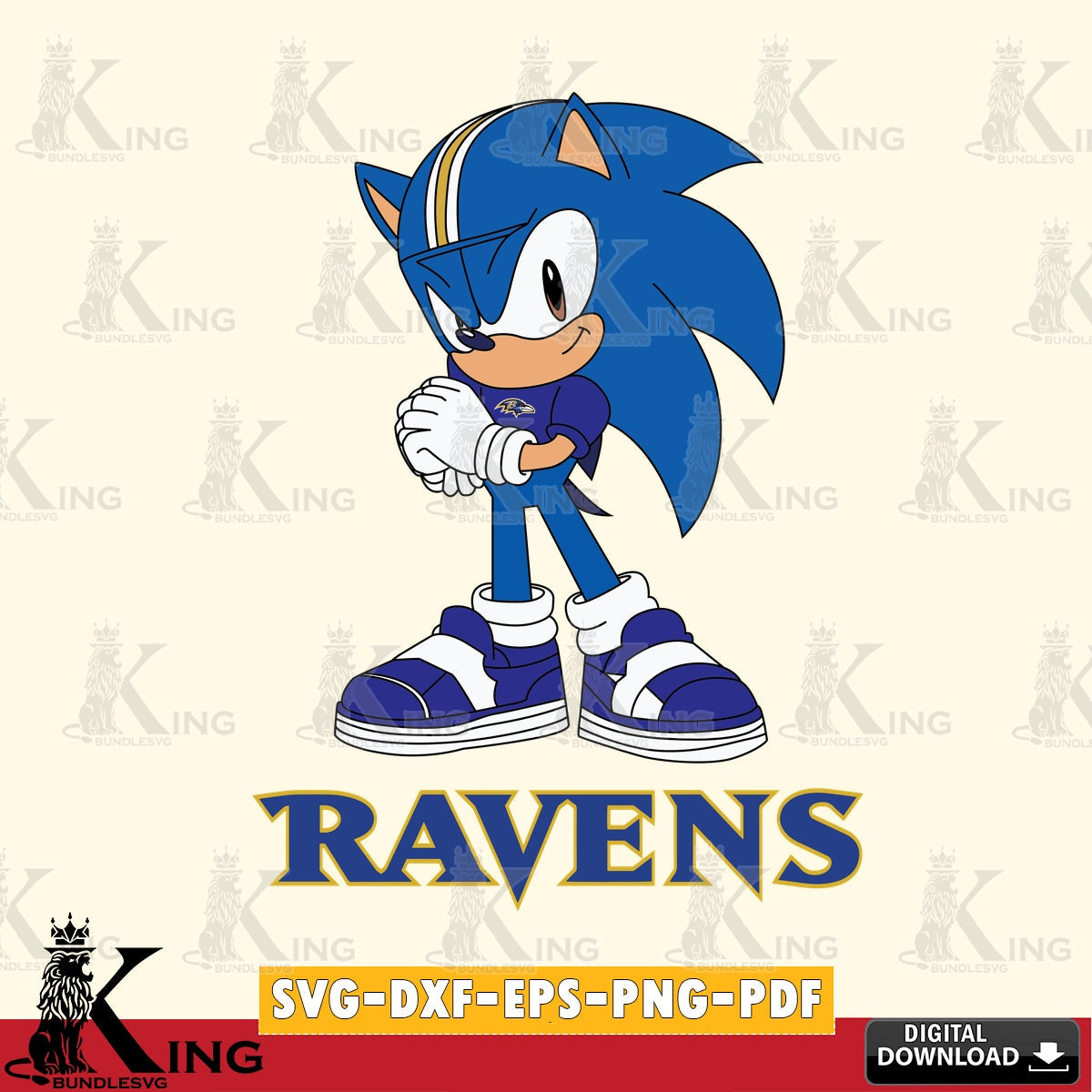 Vector design showing Baltimore Ravens Sonic cute Football as digital clipart compatible with laser engraving and cutting