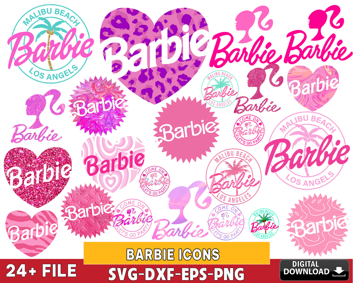 Barbie Icons Png Bundle, Babe Logo Bundle svg, Pink Doll Png, Babe Girl svg eps png dxf , for Cricut, Silhouette, digital, file cut