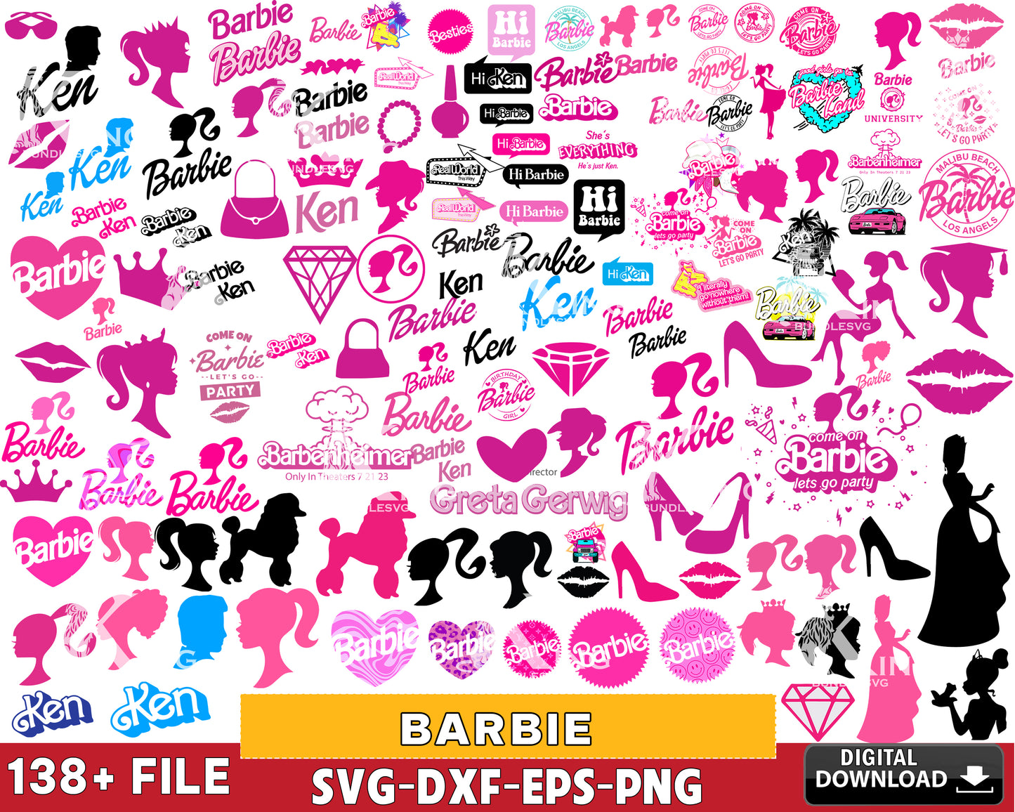 138 file Barbie SVG, bundle Barbie PNG, Barbie clipcut svg eps png dxf , for Cricut, Silhouette, digital, file cut