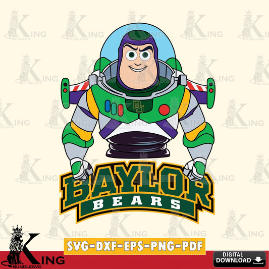 Hand-drawn style art of Baylor Bears Buzz Lightyear football, NCAA, versatile clip art for stickers, decals, and mugs.