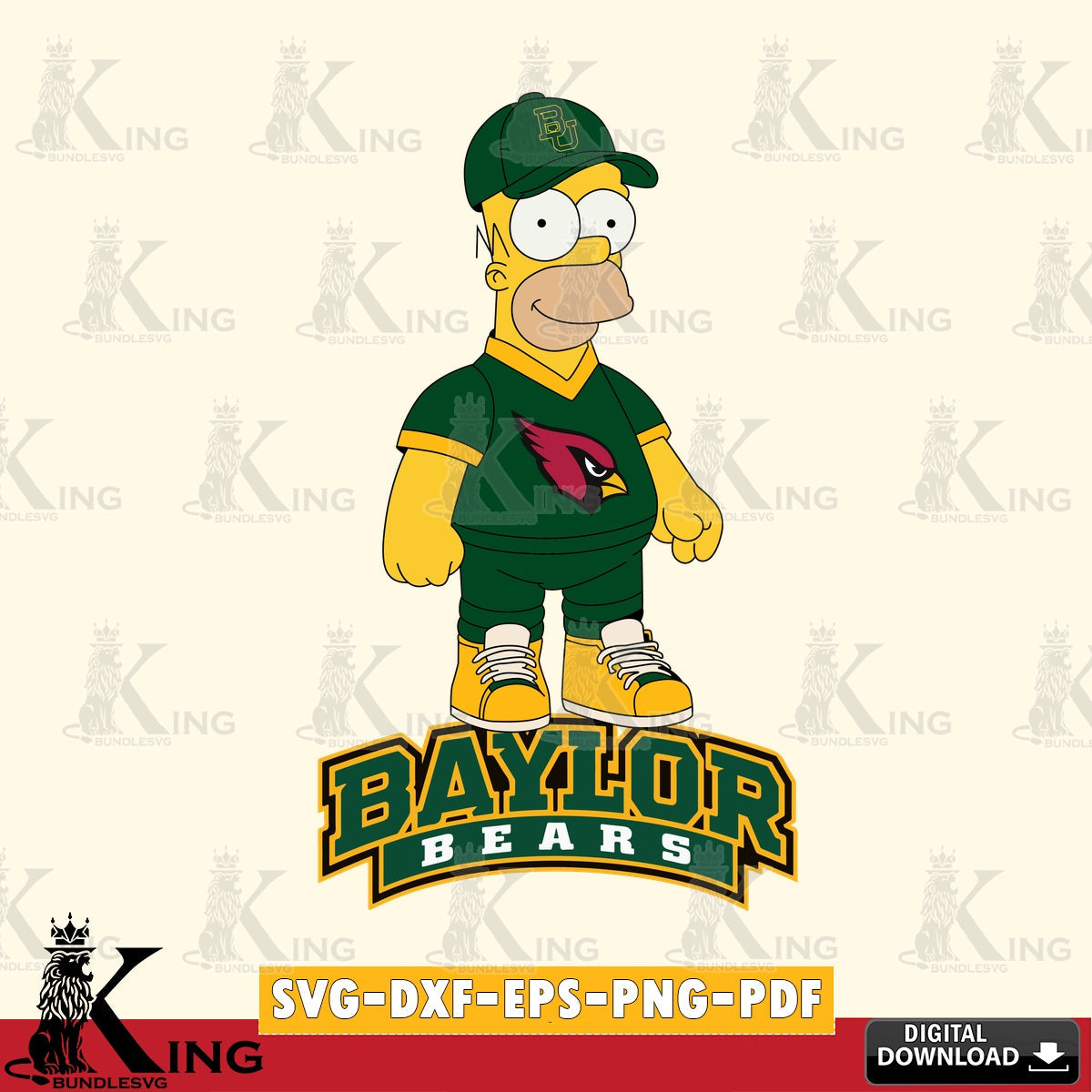 Stylish representation of Baylor Bears Homer Simpson Football, SVG PNG files perfect for Cricut and Silhouette cutting