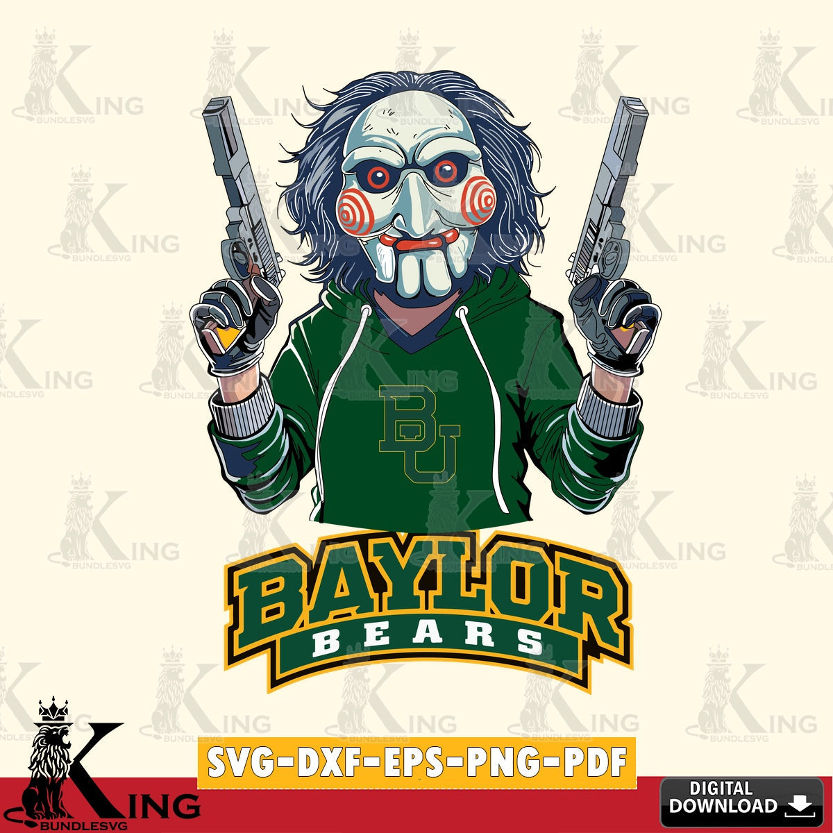 Detailed illustration of a Baylor Bears Jigsaw Billy Football, a digital download for Cricut Maker and paper crafts.