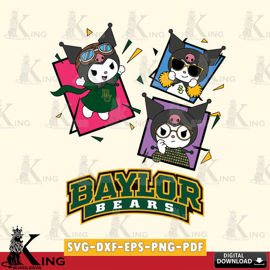Baylor Bears Kuromi Action Football SVG file, Cricut, Cut file  , Digital Download , Instant Download, Sanrio svg, Clipart