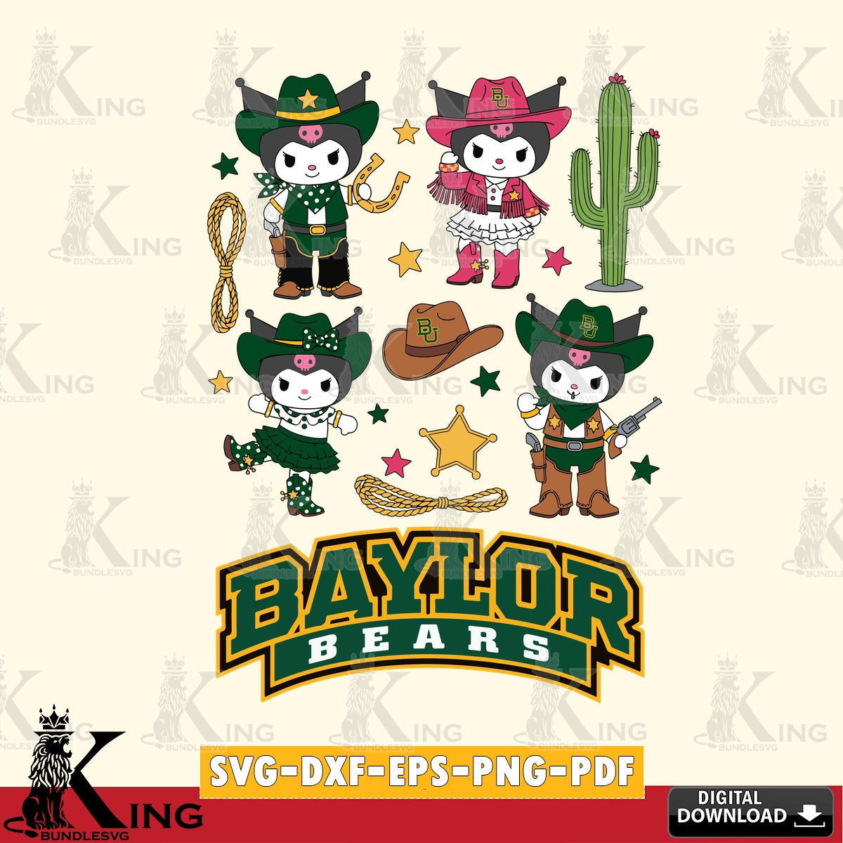 Baylor Bears Kuromi Cowboy Western SVG file, Cricut, Cut file  , Digital Download , Instant Download, Sanrio svg, Clipart