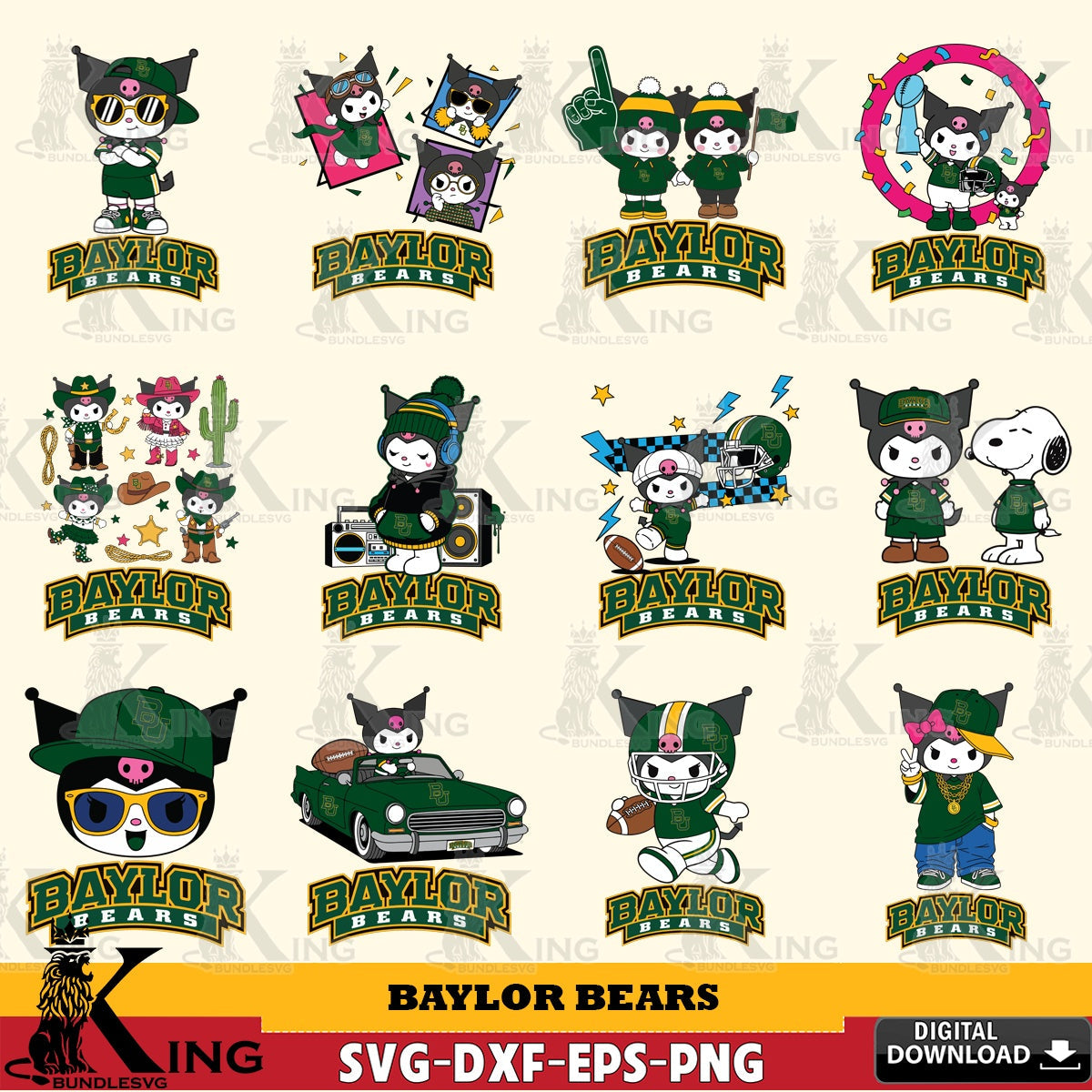 Baylor Bears Kuromi Football Jersey NCAA Bundle SVG file, Cricut, Cut file  , Digital Download , Instant Download, Sanrio svg, Clipart
