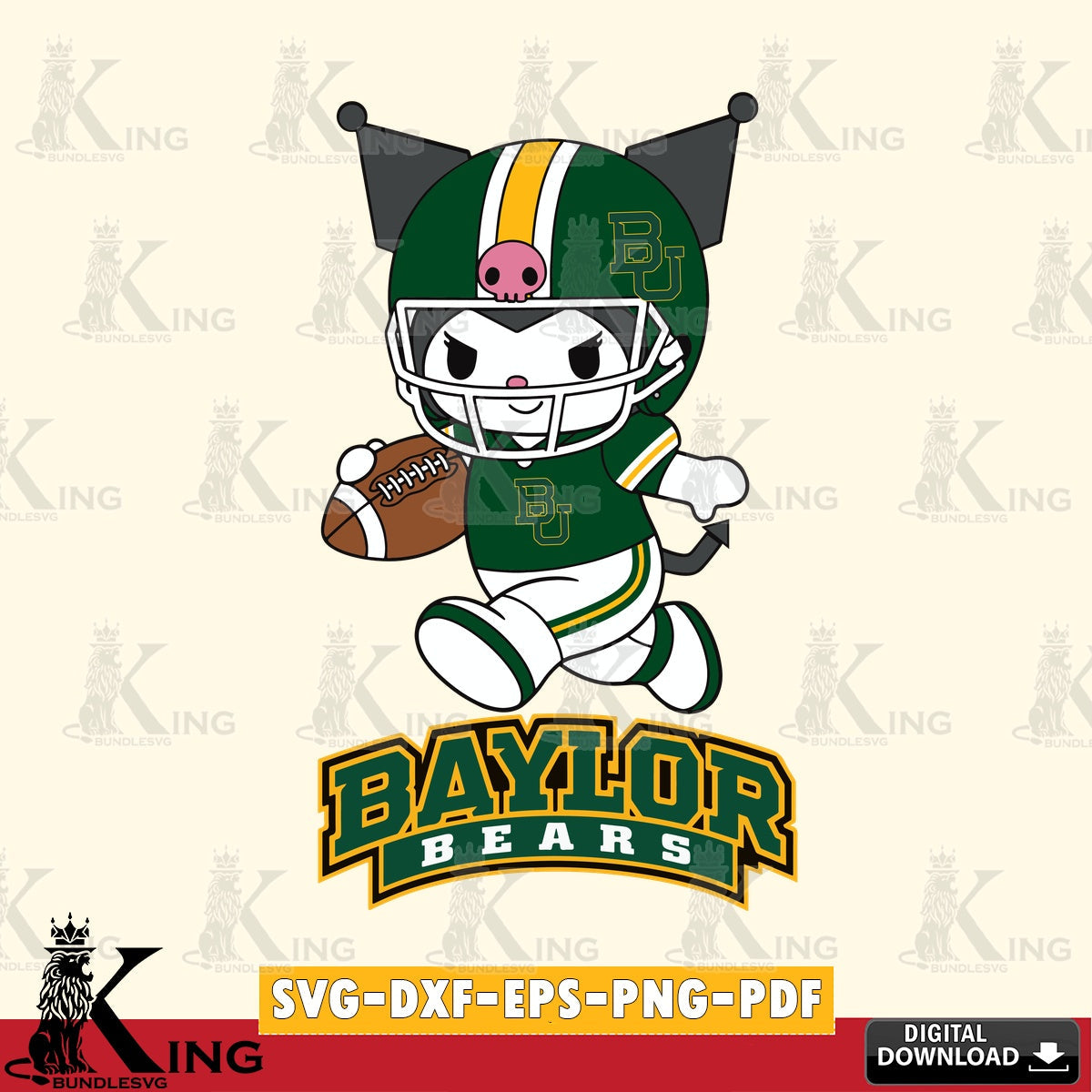 Baylor Bears Kuromi Football Run SVG file, Cricut, Cut file  , Digital Download , Instant Download, Sanrio svg, Clipart