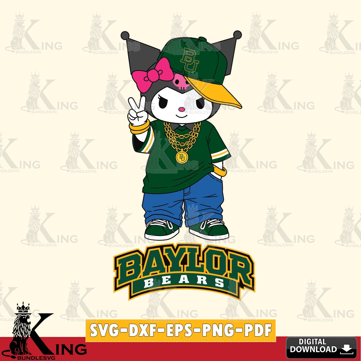 Baylor Bears Kuromi Streetwear Style SVG file, Cricut, Cut file  , Digital Download , Instant Download, Sanrio svg, Clipart