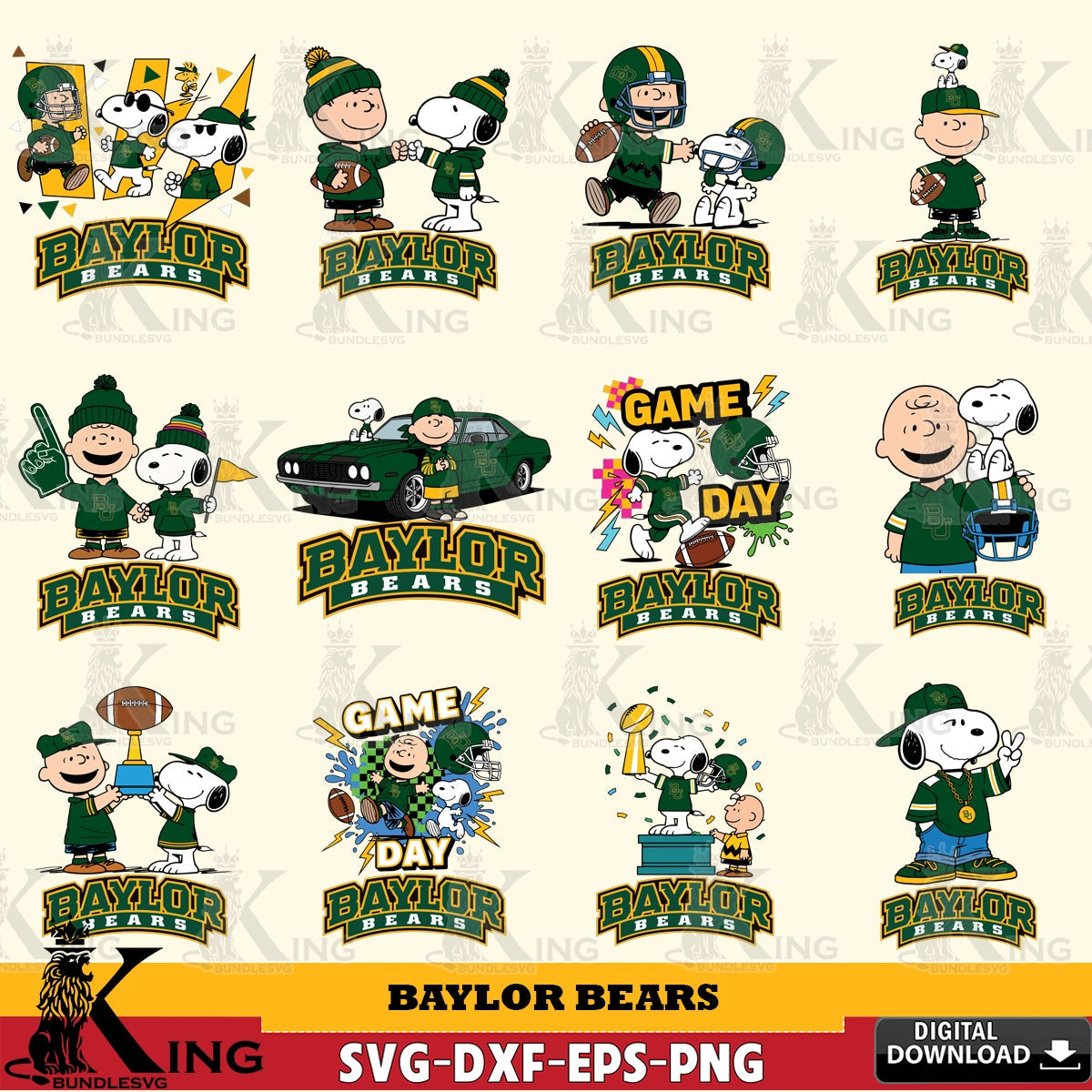 Baylor Bears Peanuts Football NCAA Bundle SVG, Cricut, Cut file  , Digital Download , Instant Download, Peanuts svg, NCAA svg, Football svg, Sport svg