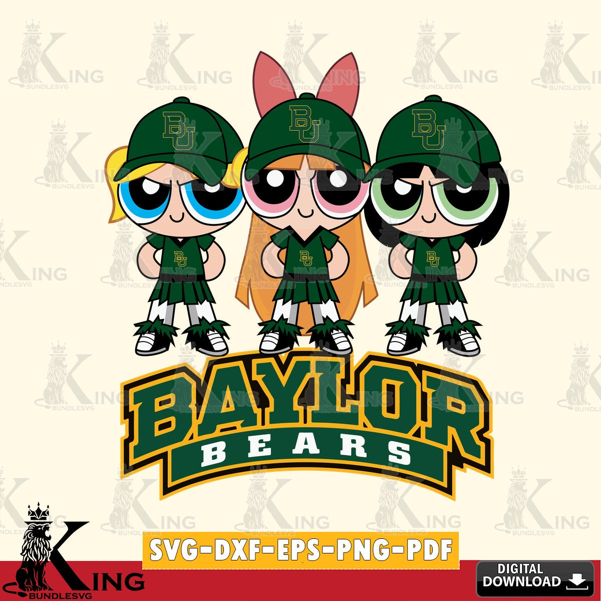 Beautiful illustration of Baylor Bears PowerPuff Girls Football, cut file ideal for vinyl projects and T-shirt printing
