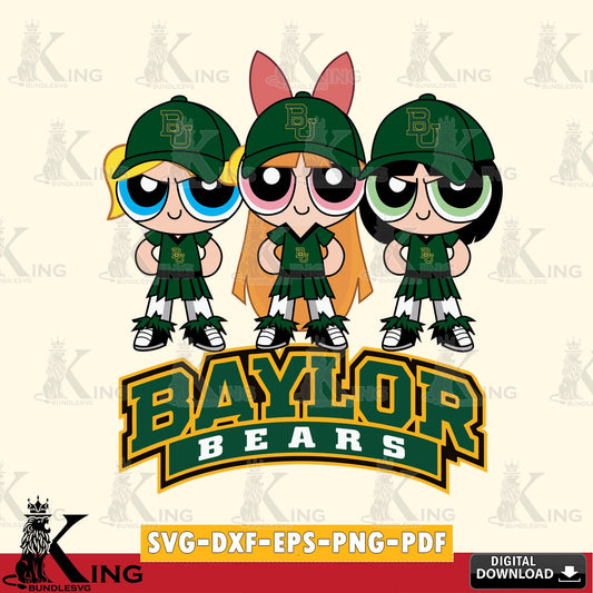Beautiful illustration of Baylor Bears PowerPuff Girls Football, cut file ideal for vinyl projects and T-shirt printing