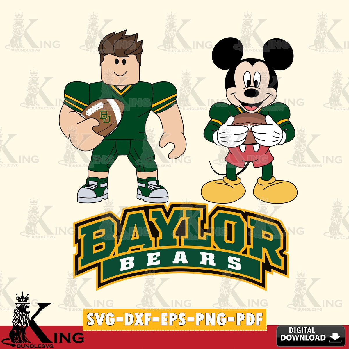 Baylor Bears Roblox & Mickey Football SVG file , NCAA Cricut,  File cut , Digital Download , PDF File