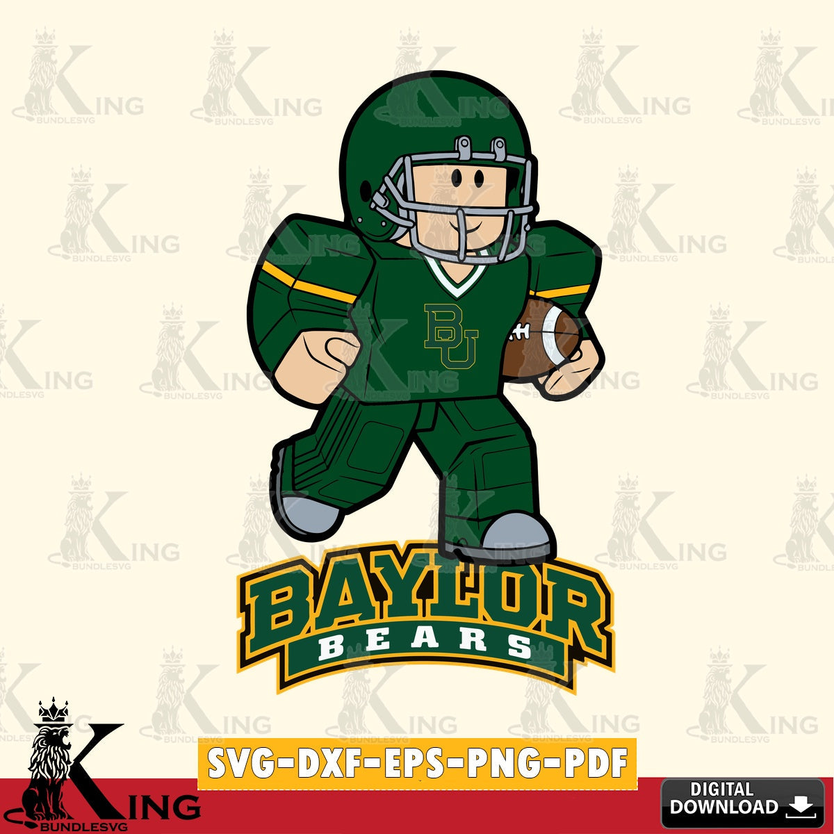 Printable art of Baylor Bears Roblox Player Rugby, NCAA digital clipart compatible with laser engraving and cutting