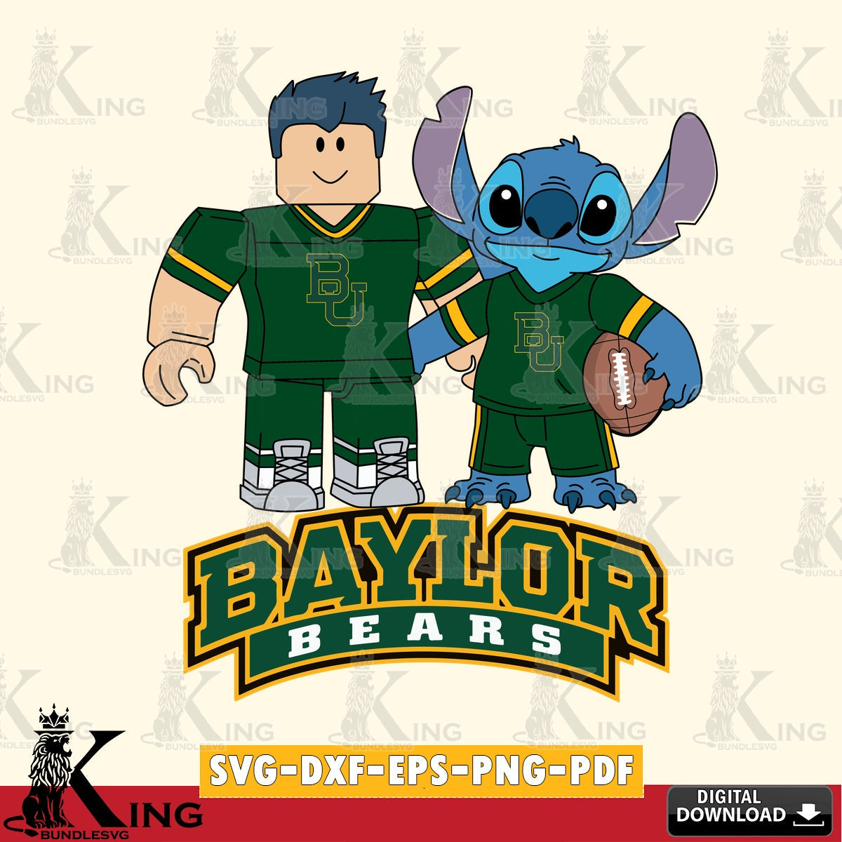 Baylor Bears Roblox & Stitch Football SVG file , NCAA Cricut,  File cut , Digital Download , PDF File